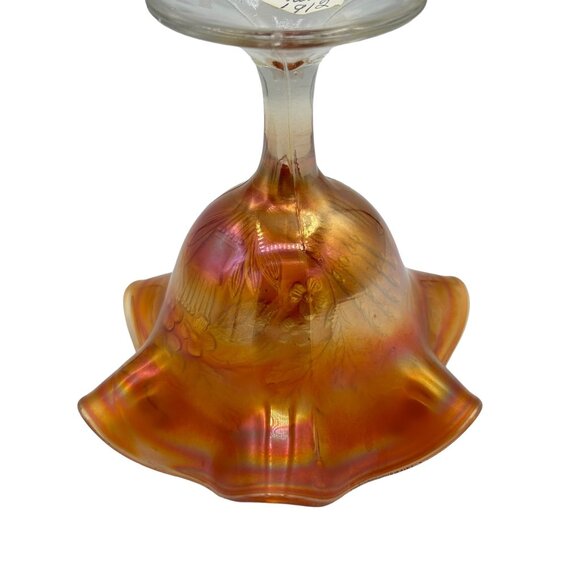 Vintage Fenton Marigold Carnival Glass Peacock and Urn Compote 5 1/2" - Picture 7 of 16